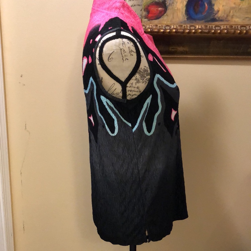 💓Jamie Sadock Abstract Coloful lightweight crinkle sleevelss logo signature top - Picture 4 of 13